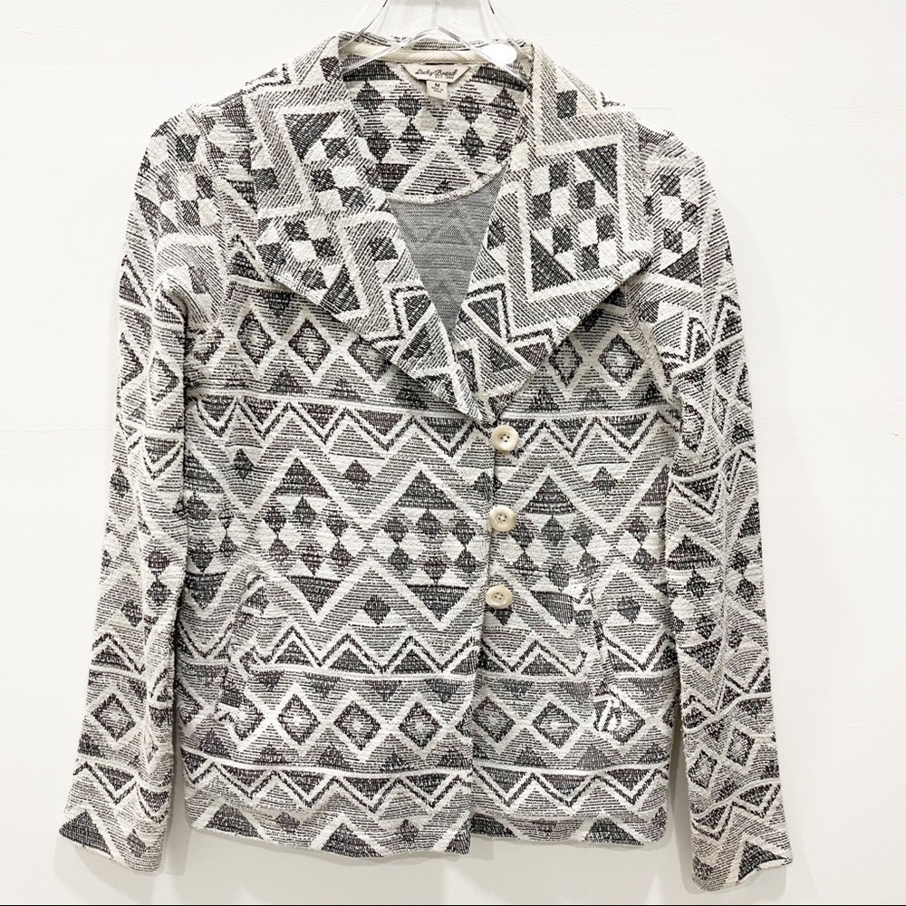 Lucky Brand Aztec Print Asymmetrical 3-Button Jacket Grey Medium